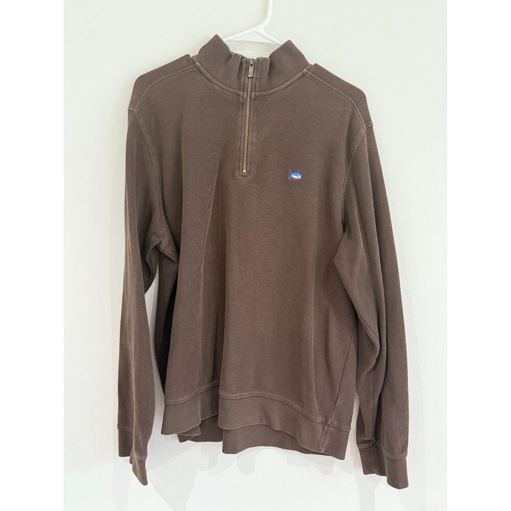 Southern Tide Men's Quarter Zip - Brown - Sz. L - VGUC